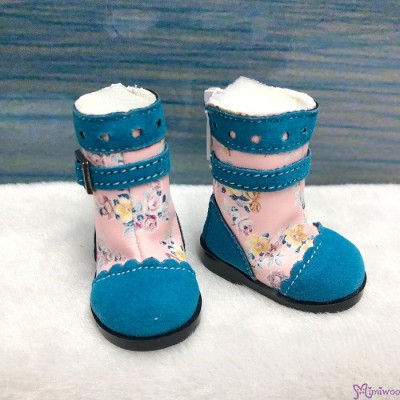 SHU048BLE Yo-SD bjd Doll Leeke Monchhichi S Size 5cm Shoes Flower Velvet Boots Blue